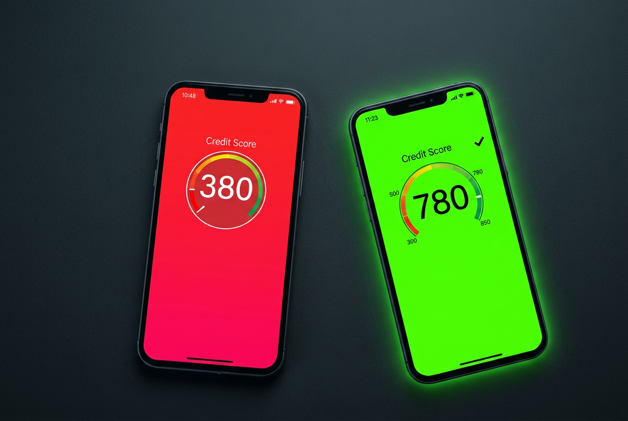 Comparação antes e depois do score de crédito