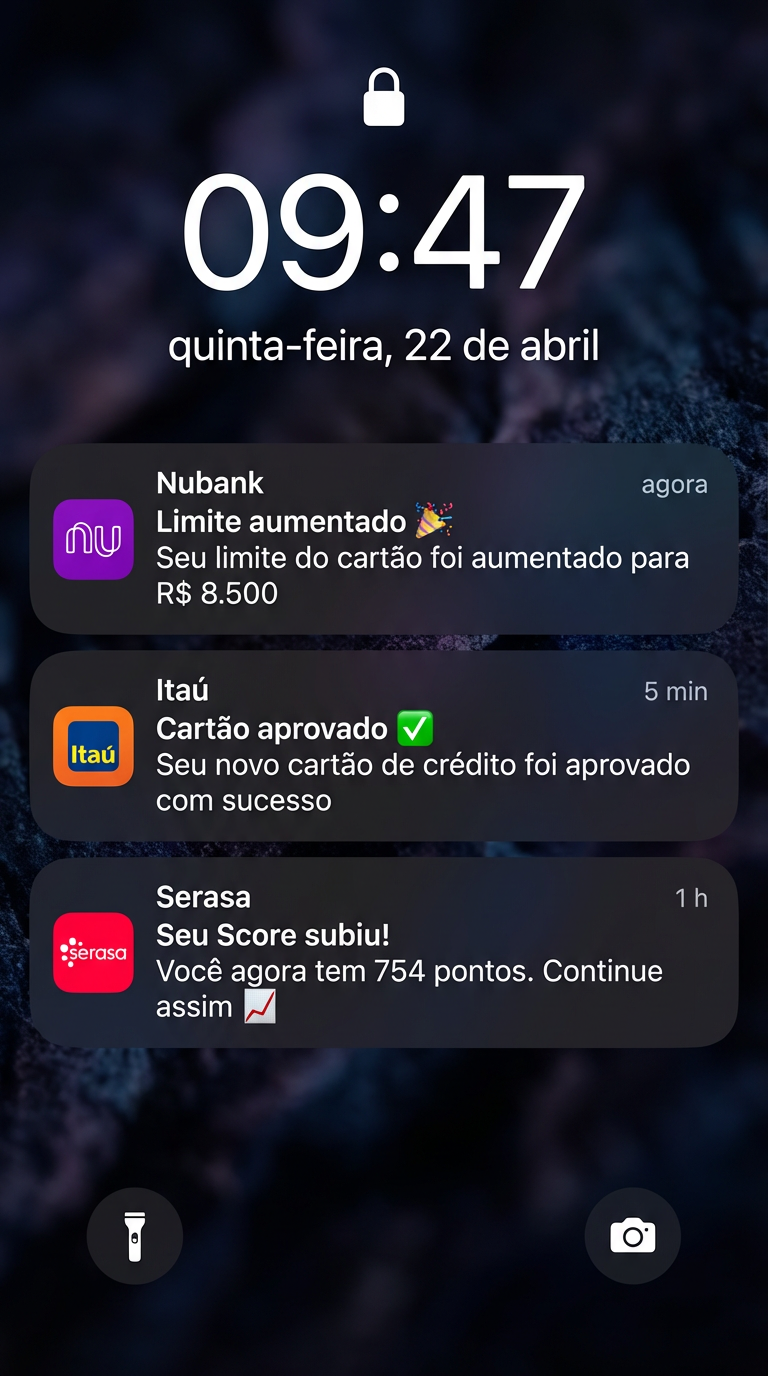 Notificações de aprovação de cartão e aumento de limite